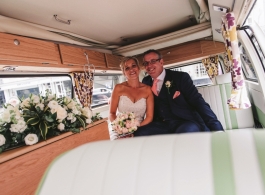 Green VW Campervan for weddings in Amersham